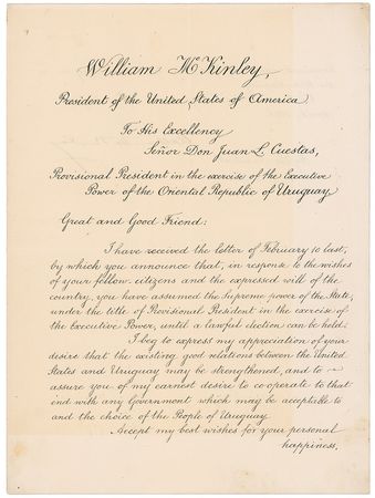 Lot #54 William McKinley: McKinley sends an official Letter of State - Image 1