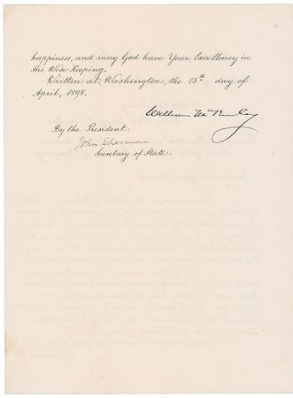 Lot #54 William McKinley: McKinley sends an official Letter of State - Image 2