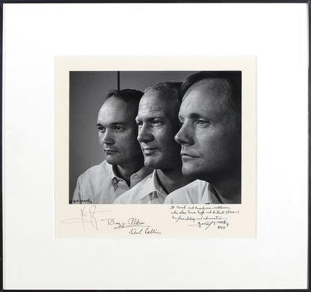 Lot #381 Apollo 11: Magnificent Karsh Apollo 11 portrait signed by the crew and photographer, presented to longtime Boston Museum of Science Director, Brad Washburn - Image 2