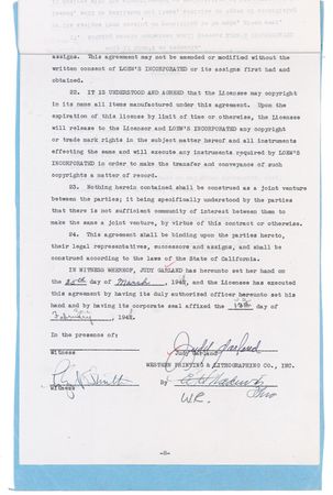 Lot #968 Judy Garland: Amid crisis, Garland signs a contract - Image 2