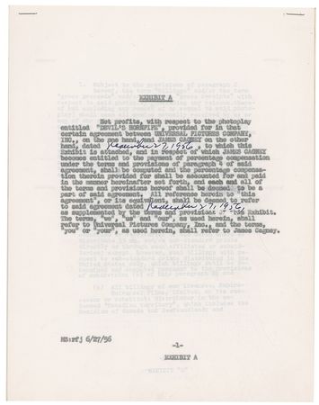 Lot #940 James Cagney Signed Document - Image 1