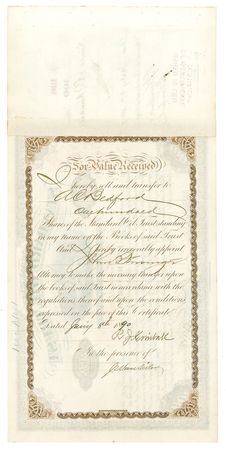 Lot #256 John D. Rockefeller and Henry Flagler: 1887 Standard Oil stock certificate signed by Rockefeller and Flagler - Image 3