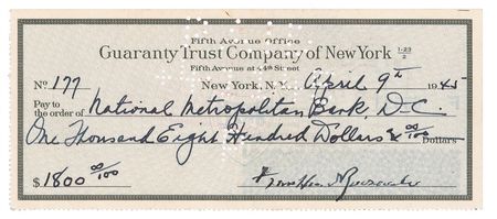 Lot #83 Franklin D. Roosevelt: FDR?s final check, signed just three days before his passing - Image 1