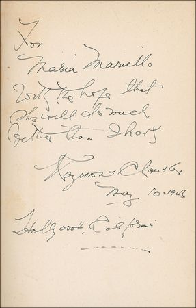 Lot #517 Raymond Chandler: Chandler signs a copy of Farewell, My Lovely - Image 1