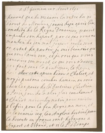 Lot #202 James II: “The English intending to advance on France” the deposed king writes in the midst of the Williamite War - Image 1