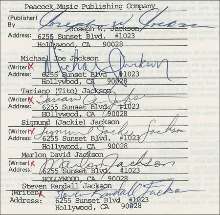 Lot #808 Jackson 5: The Jackson 5 sign for Joe Jackson?s Peacock Music - Image 3