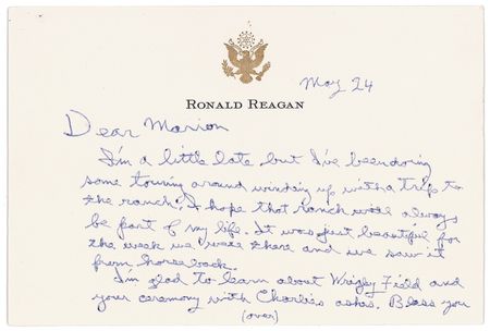 Lot #74 Ronald Reagan: ?I?m glad to learn about Wrigley Field and your ceremony with Charlie?s ashes? - Image 1