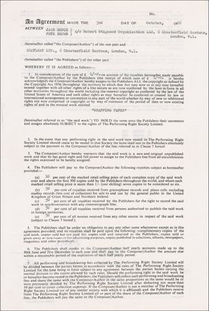 Lot #781 Cream: Cream signs for royalties for their first single - Image 1