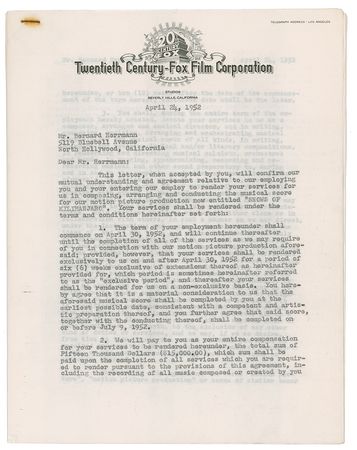 Lot #702 Bernard Herrmann Signed Document - Image 1