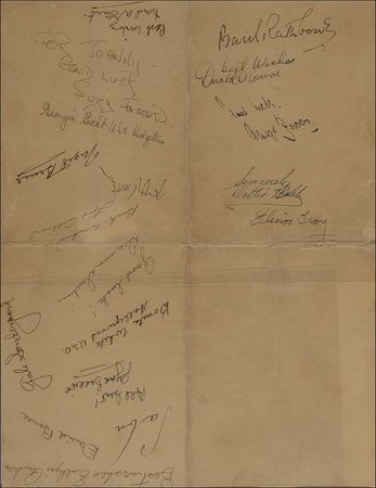 Lot #1057 Basil Rathbone, Nigel Bruce, and George Zucco: Holmes, Watson, and the highly-elusive Moriarty sign at Universal - Image 1