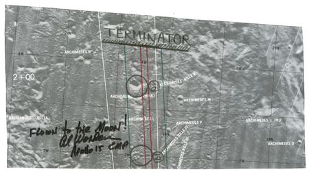 Lot #482 Al Worden: Stellar flight flown lunar map from the collection of Dave Scott - Image 1
