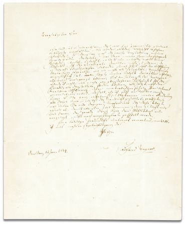 Lot #727 Richard Wagner: Almost immediately after the Berlin premiere of his Flying Dutchman ?caused more than a sensation,? Wagner presses for its publication - Image 1