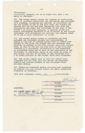 Lot #763 Big Bopper: Big Bopper transfers the rights to ?Big Love? - Image 2