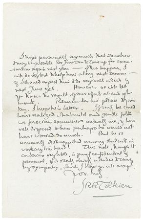 Lot #549 J. R. R. Tolkien: Lord of the Rings creator calms a favored student?s parents; ?If only he could have realized what mild & gentle folk we ferocious examiners actually are? - Image 2