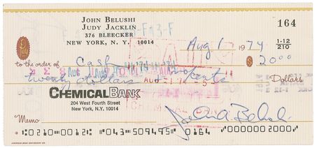 Lot #1039 John Belushi: Twice-signed check the year before SNL launched Belushi to stardom - Image 1