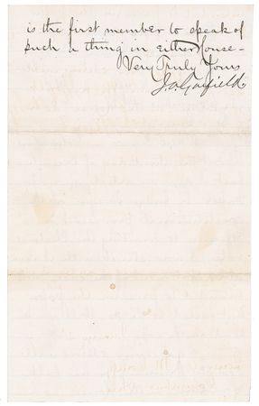 Lot #33 James A. Garfield: Garfield seeks a legal opinion in hopes to avoid violence in the House - Image 2