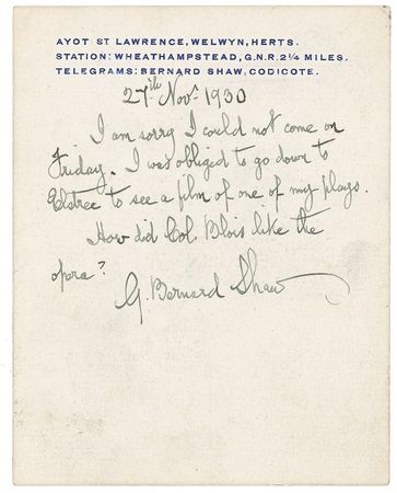 Lot #542 George Bernard Shaw Handwritten Letter Signed - Image 1