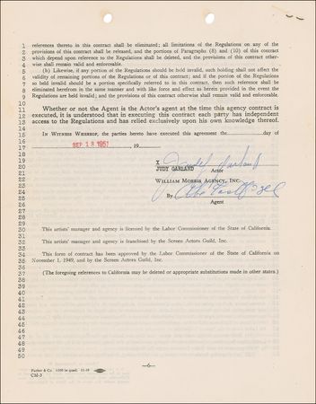 Lot #891 Judy Garland: Garland signs with William Morris just before her historic Palace Theater engagement - Image 2