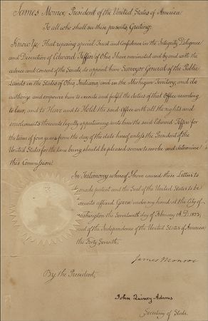 Lot #66 James Monroe and John Quincy Adams Signed Document - Image 1
