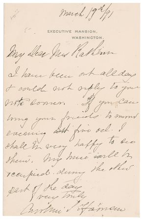Lot #40 Caroline Harrison: A scarce letter from one of the four First Ladies who have died in office - Image 1