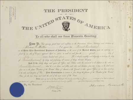 Lot #88 Theodore Roosevelt and William H. Taft: Provisional Puerto Rican military appointment - Image 1