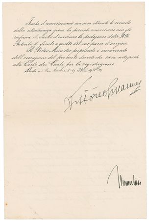 Lot #251 Benito Mussolini and Vittorio Emanuele III Signed Document - Image 2
