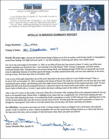Lot #382 Alan Bean Souvenir Signed Mission Control Typescript - Image 1