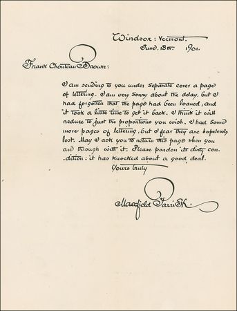Lot #517 Maxfield Parrish: Parrish forwards author-architect Frank Choteau Brown samples of lettering - Image 1