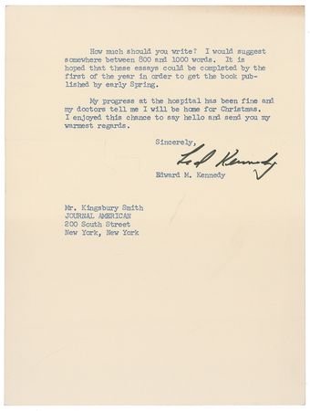 Lot #234 Ted Kennedy: Badly injured, Ted Kennedy stays busy with plans to commemorate his father - Image 2
