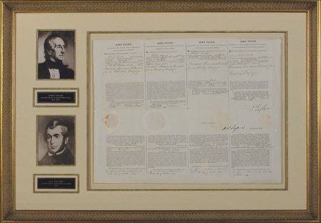 Lot #118 John Tyler: Tyler signs a four-language ship’s paper for the Gold Hunter - Image 1
