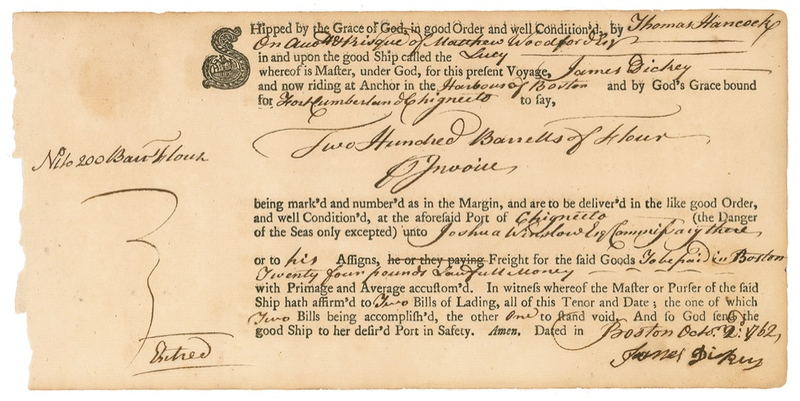 Lot 201 John Hancock Signed Document