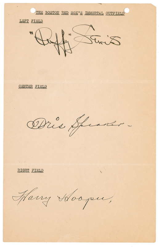 Lot 1347 Tris Speaker, Duffy Lewis, and Harry Hooper: Boston?s ?Million Dollar Outfield?