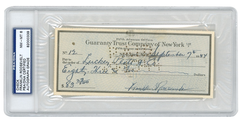 Lot 100 Franklin D. Roosevelt Check