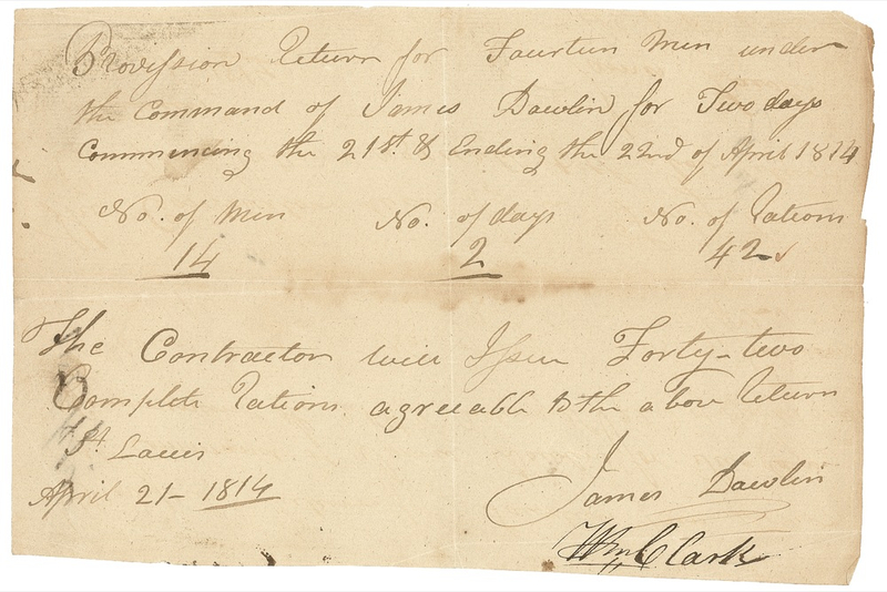 Lot 157 William Clark: Clark supplies rations during the War of 1812