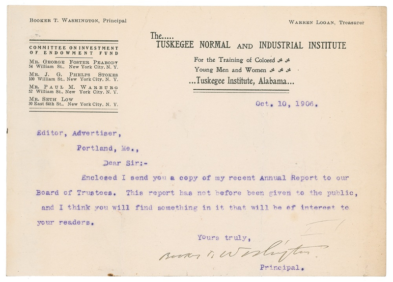 Lot 291 Booker T. Washington Typed Letter Signed