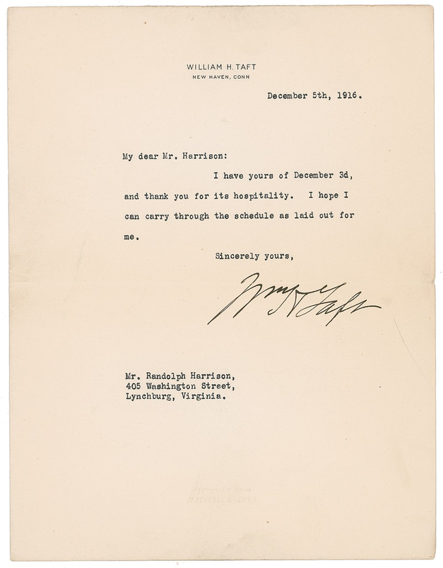 Lot 116 William H. Taft Typed Letter Signed