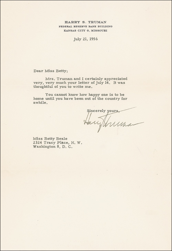 Lot 121 Harry S. Truman Typed Letter Signed