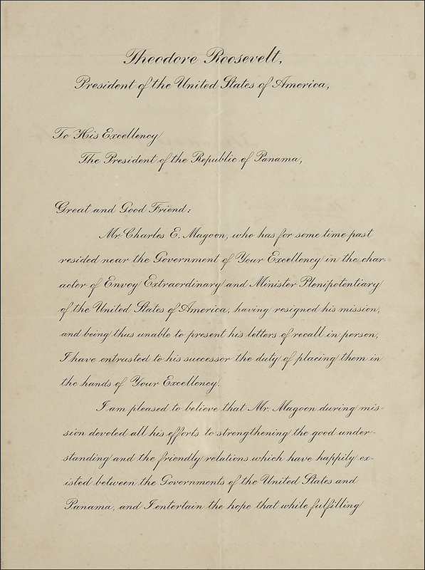 Lot 111 Theodore Roosevelt Signed Document