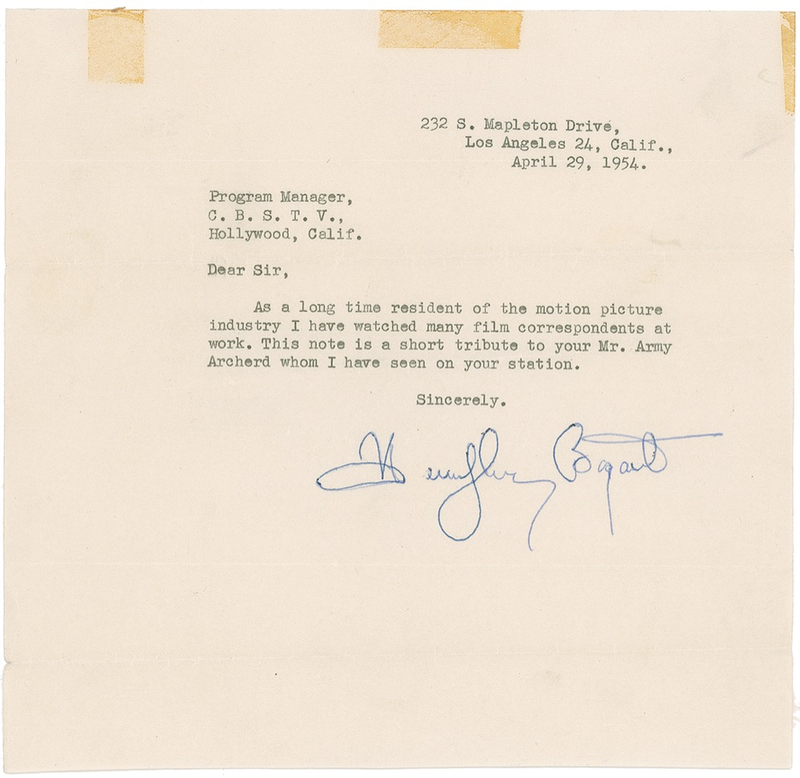 Lot 846 Humphrey Bogart: Bogie praises the work of Army Archerd