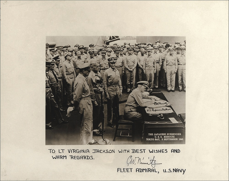 Lot 358 Chester W. Nimitz: Nimitz signs a ?Surrender? photo for a fellow officer