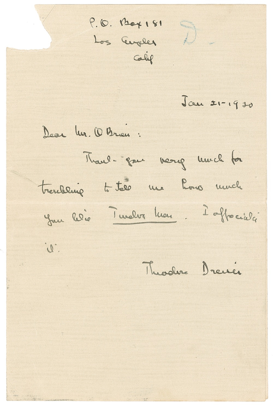 Lot 482 Theodore Dreiser