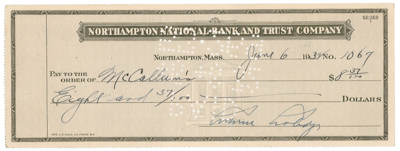Lot 20 Calvin Coolidge Check