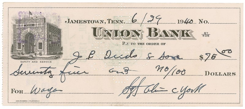 Lot 384 Sgt. Alvin York Check