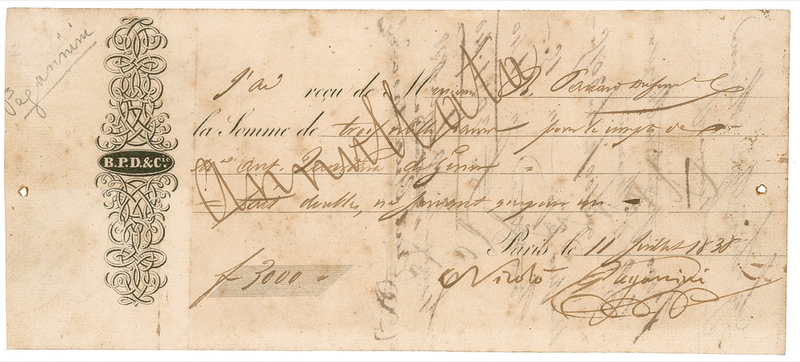 Lot 621 Nicolo Paganini: Paganini borrows 3000 francs in the midst of financial ruin