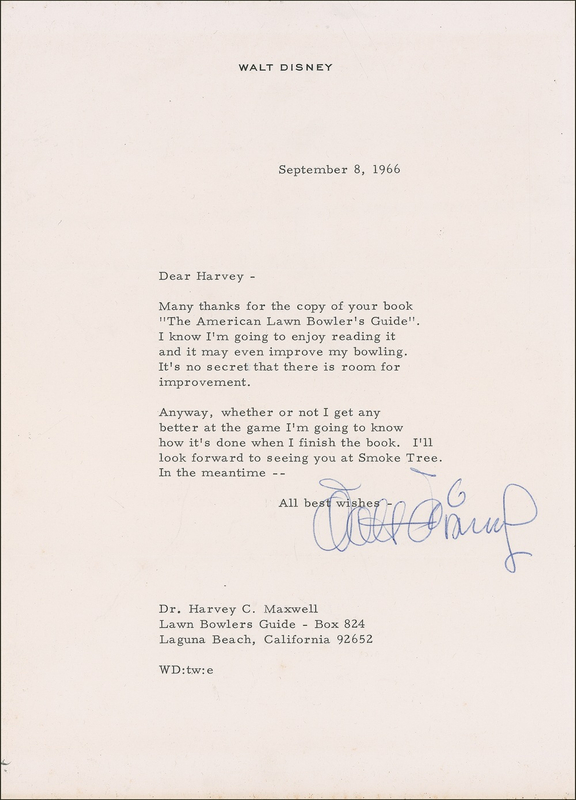 Lot 575 Walt Disney: Disney’s self-deprecating lack of lawn bowing skills: “It’s no secret there is room for improvement”