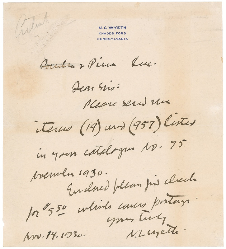 Lot 569 N. C. Wyeth Handwritten Letter Signed