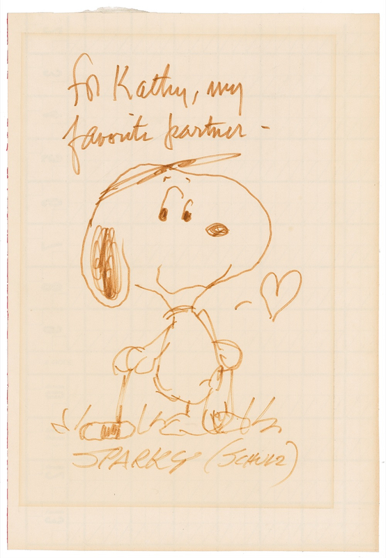 Lot 593 Charles Schulz: Schulz draws a Snoopy sketch for an LPGA player