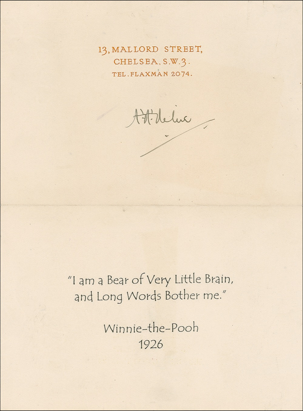 Lot 517 A. A. Milne: “I am a bear of verylittle brain”