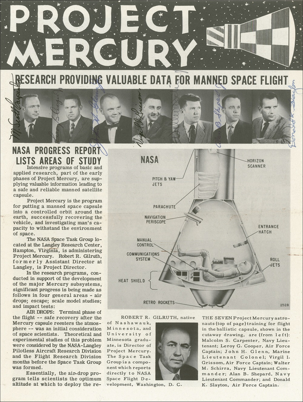 Lot 434 Mercury 7: The original Mercury 7 sign a NASA newsletter from the month and year of their selection