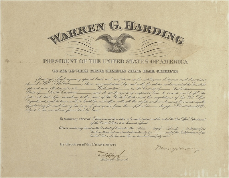 Lot 40 Warren G. Harding Signed Document